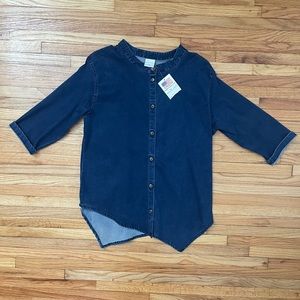 Asymmetrical Chambray Button-Down